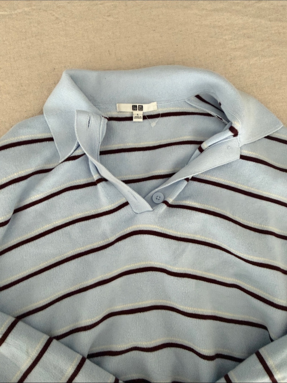 UNIQLO Light Blue cotton Striped Polo Sweater - Picture 4 of 6